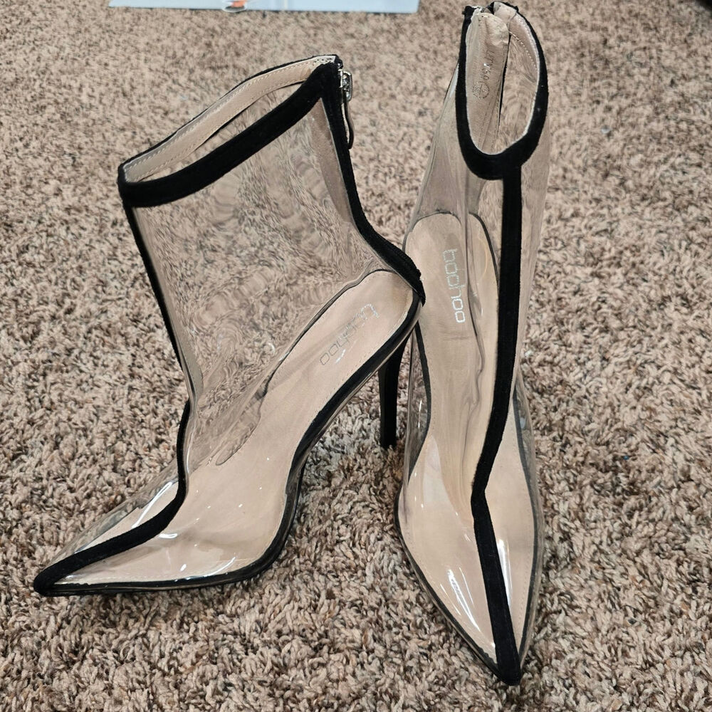 Pre-loved Women's Boo Hoo Clear Vinyl Ankle Boots Sz. UK5-US7